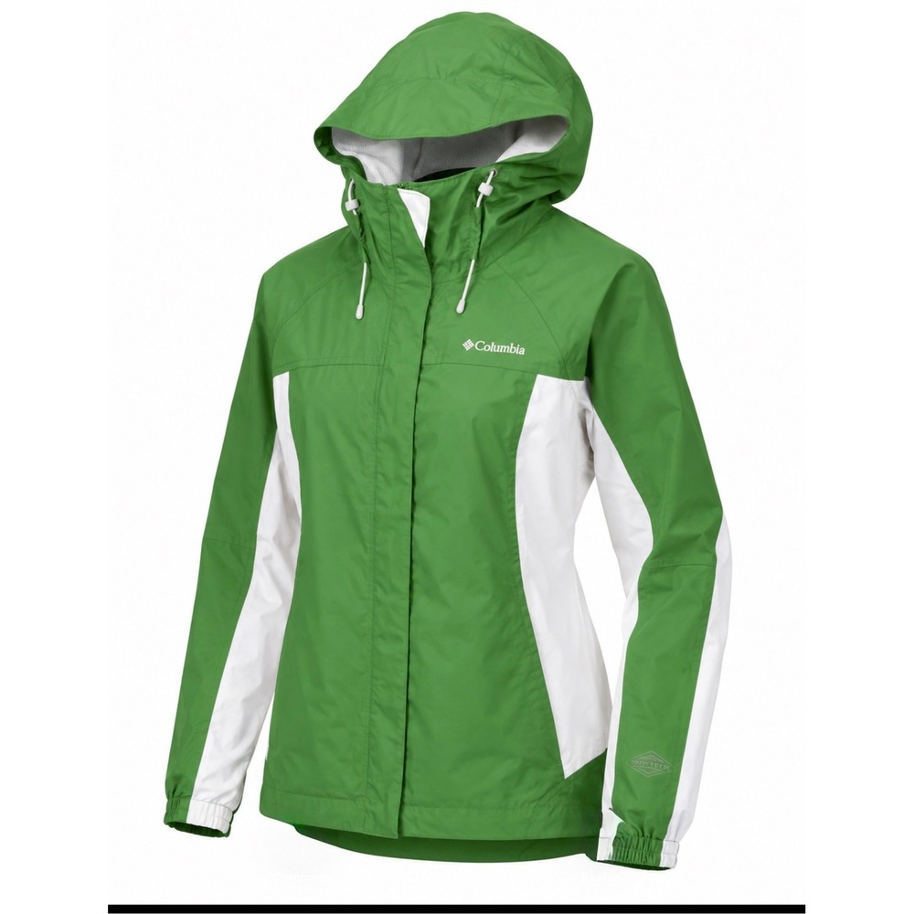 Columbia Omni-Tech Rain Jacket Green White Colorblock Shell Womens M